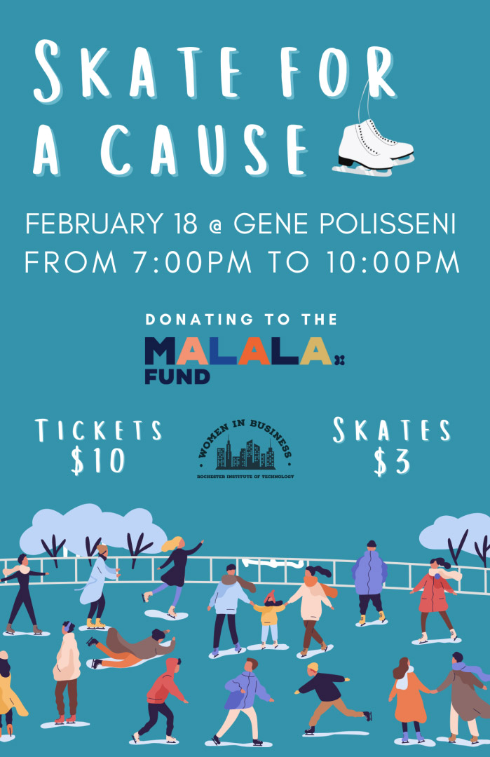 Skate for a Cause poster, 7-10 pm February 18 at Gene Polisseni Center, ticket 10 dollars, skates 3 dollars.