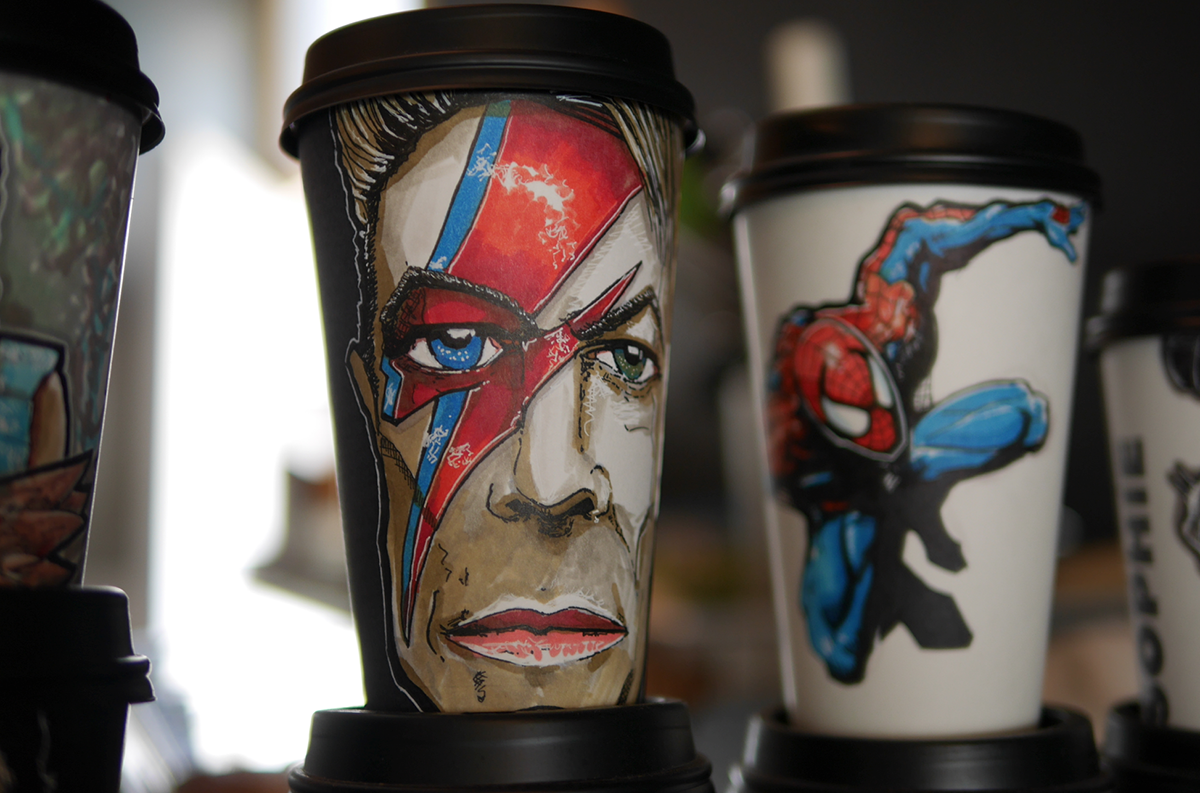 Coffee cup art by Miguel Cardona