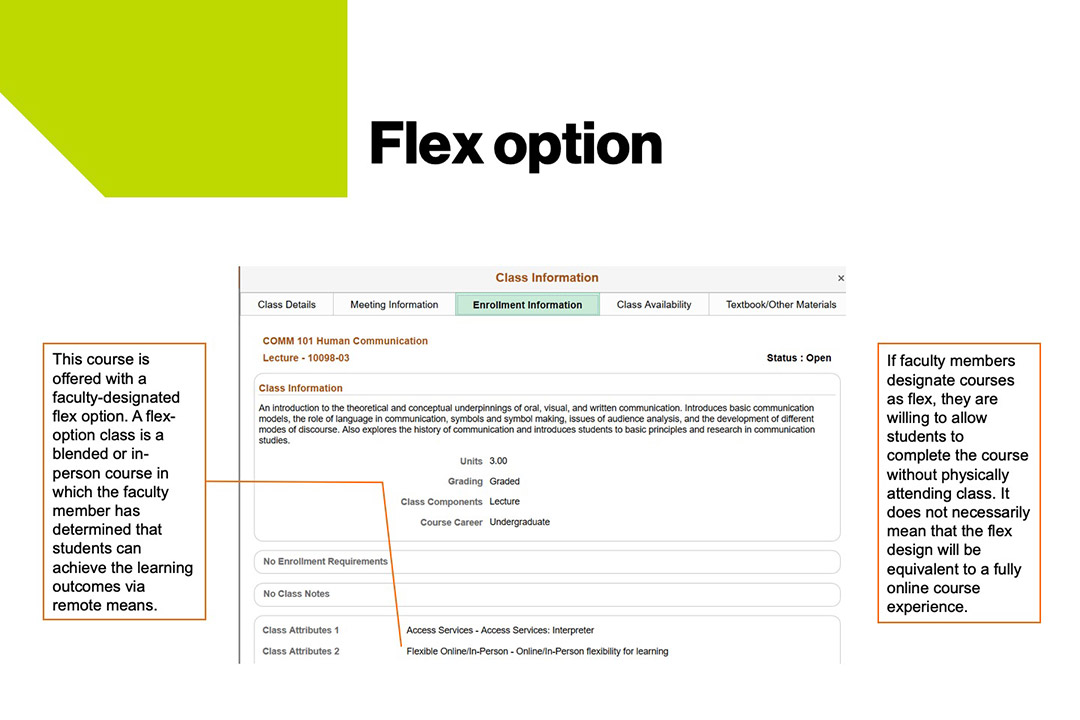 sample course schedule that shows flex options at RIT..