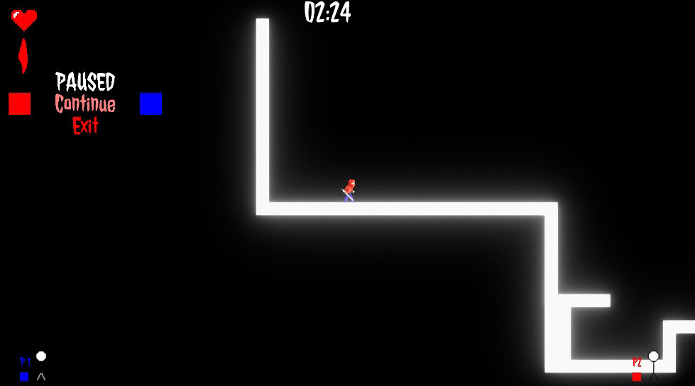 Screenshot of video game with black screen and white path.