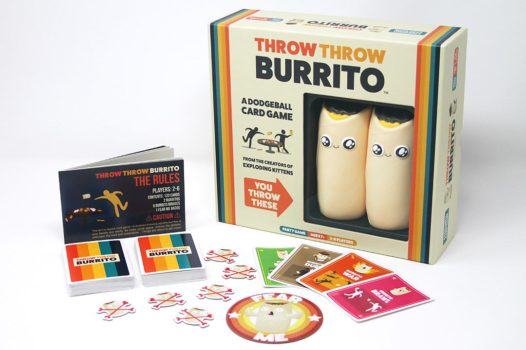 box and pieces to the game Throw Throw Burrito.