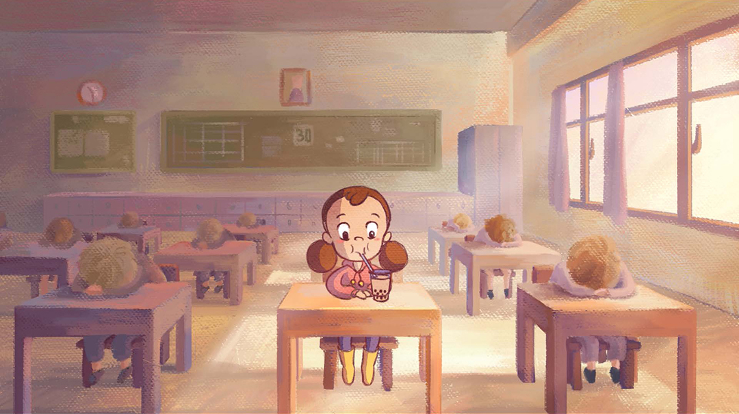 An illustration of a girl in a classroom