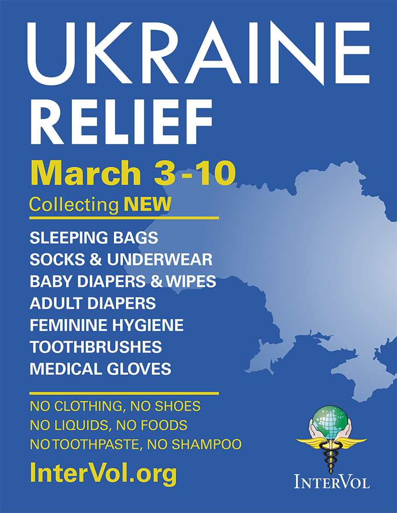 flier for donations for Ukraine, collected through March 10.