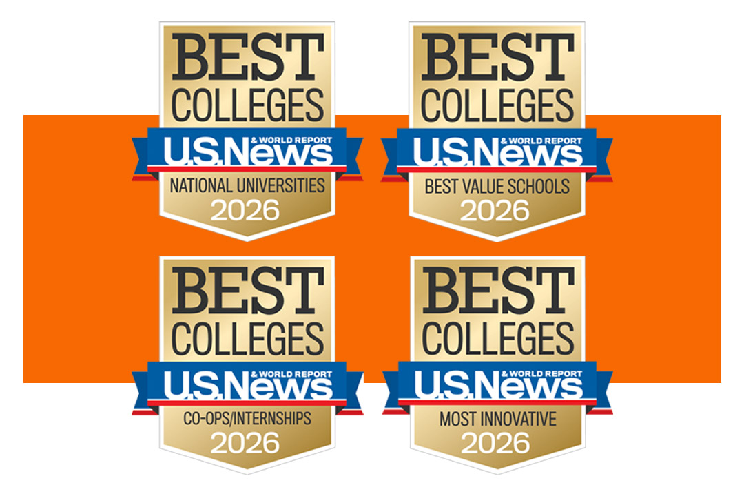 a collage of ranking badges from US News