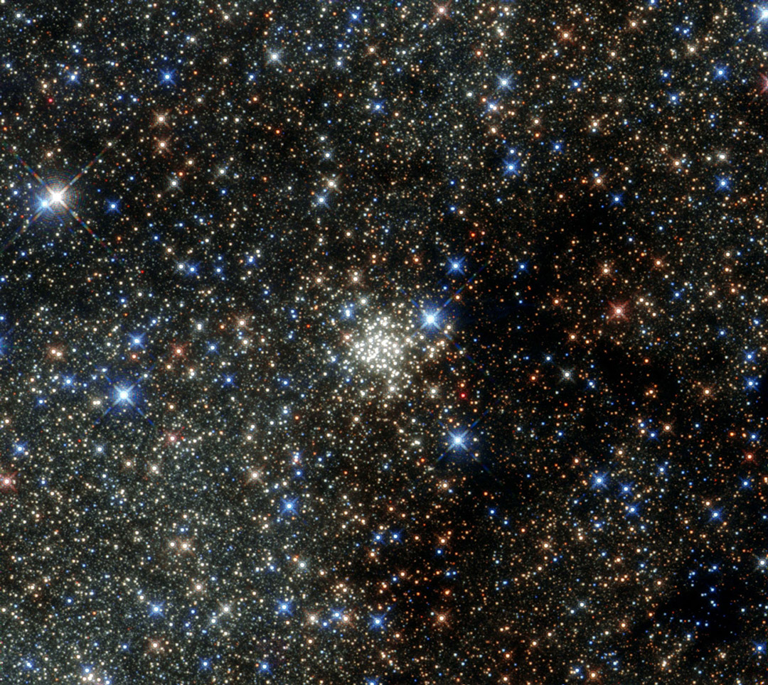 The Arches cluster is the densest known star cluster in the Milky Way, shown here in a Hubble Telescope image.