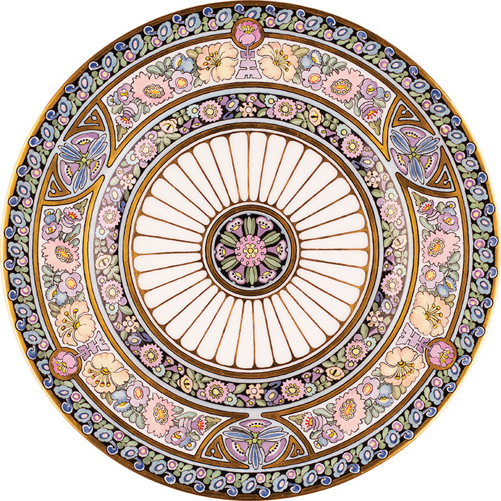 An intricately painted ceramic plate.