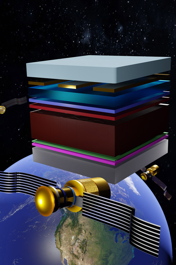 This illustration shows the layers of a perovskite solar cell