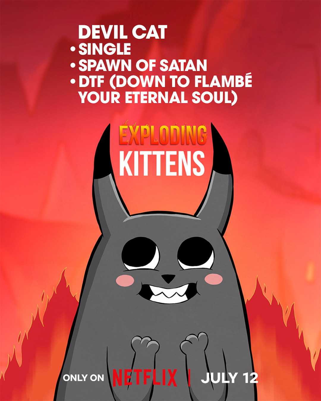 a cartoon of a devil cat is shown for a Netflix promo.