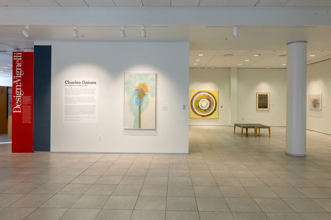 a view of an art gallery with a show for Charles Gaines