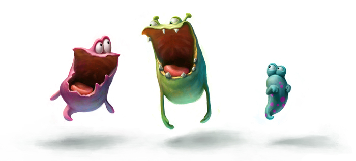 An illustration of three monsters