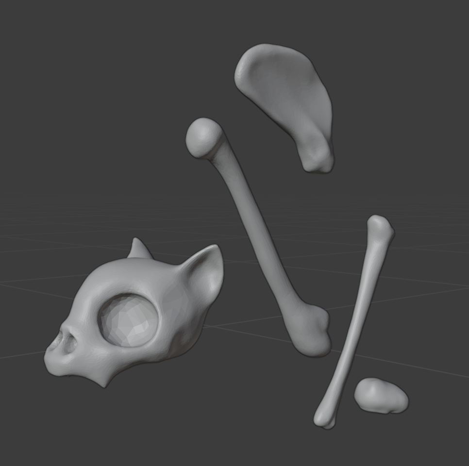 3D models of cat bones for the game Necromancer Academy.