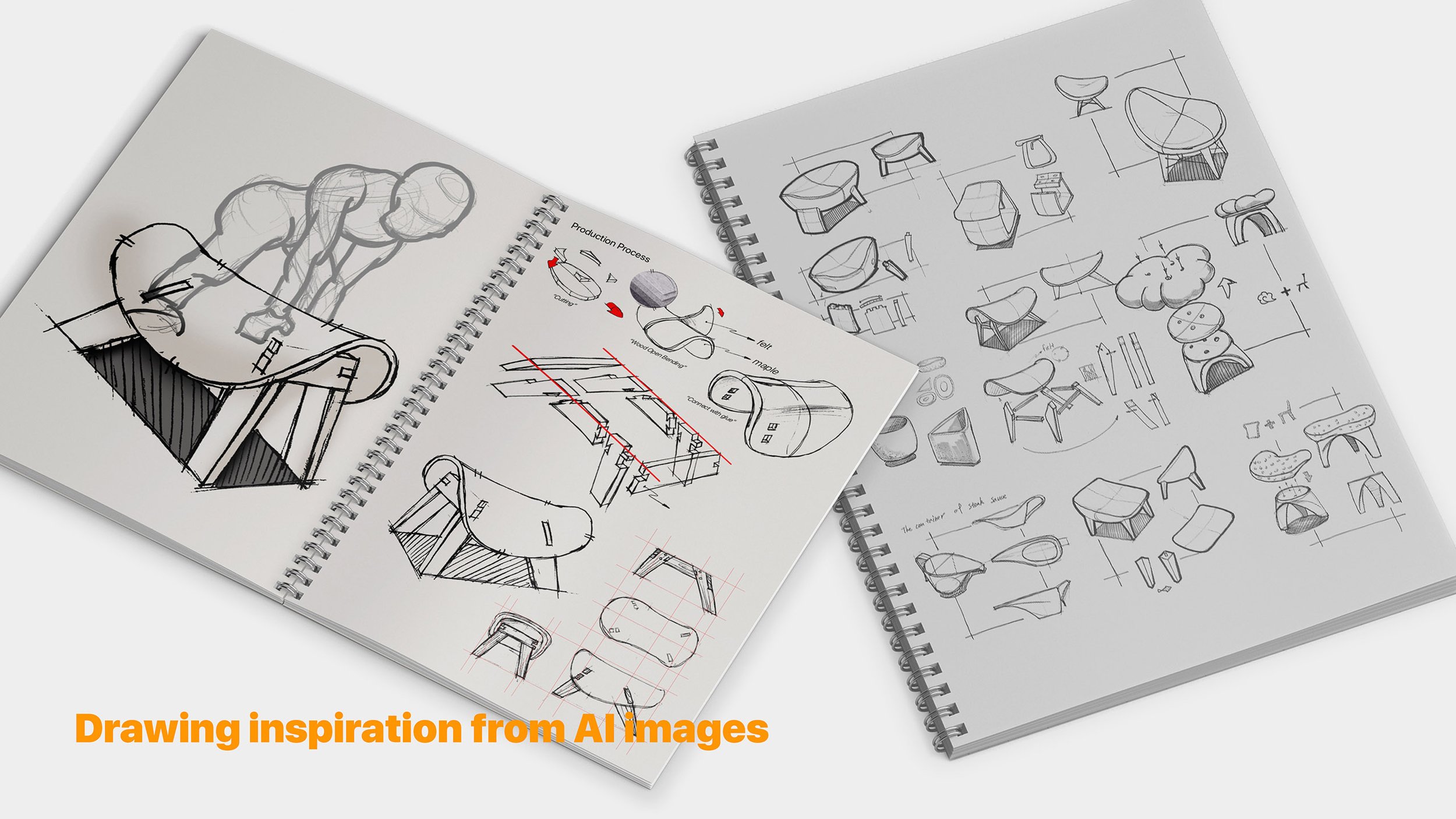 Sketches of a chair design.