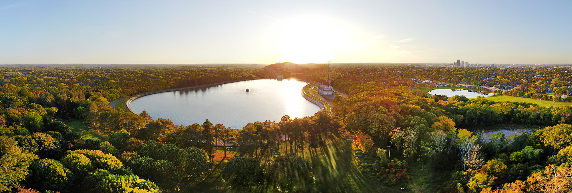 An aerial view of Cobb's Hill reservoir.