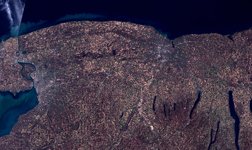 satellite image over Buffalo and Rochester, NY