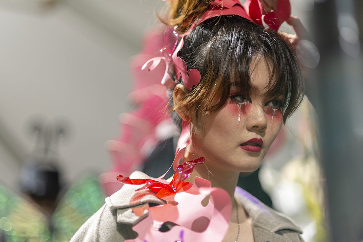 A student gets ready for Fashion Week.