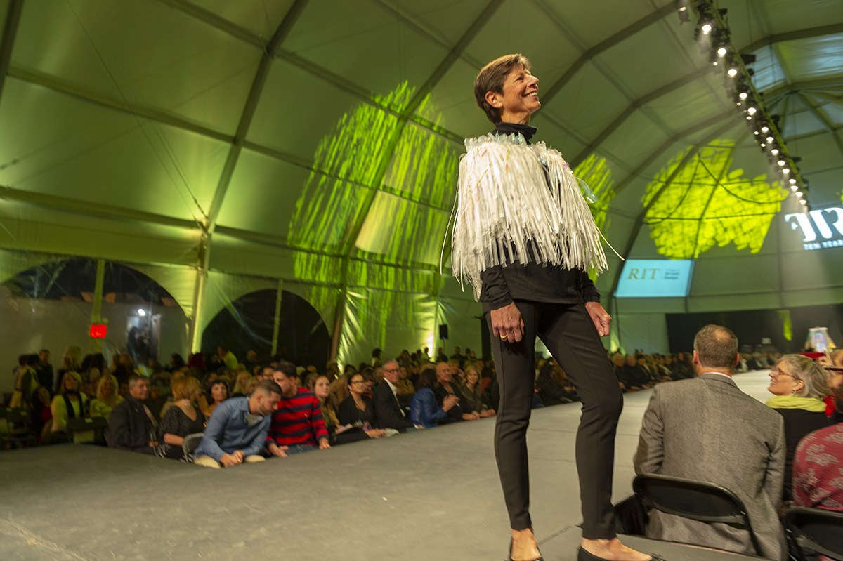 Nancy Munson models her wearable sculpture on the runway