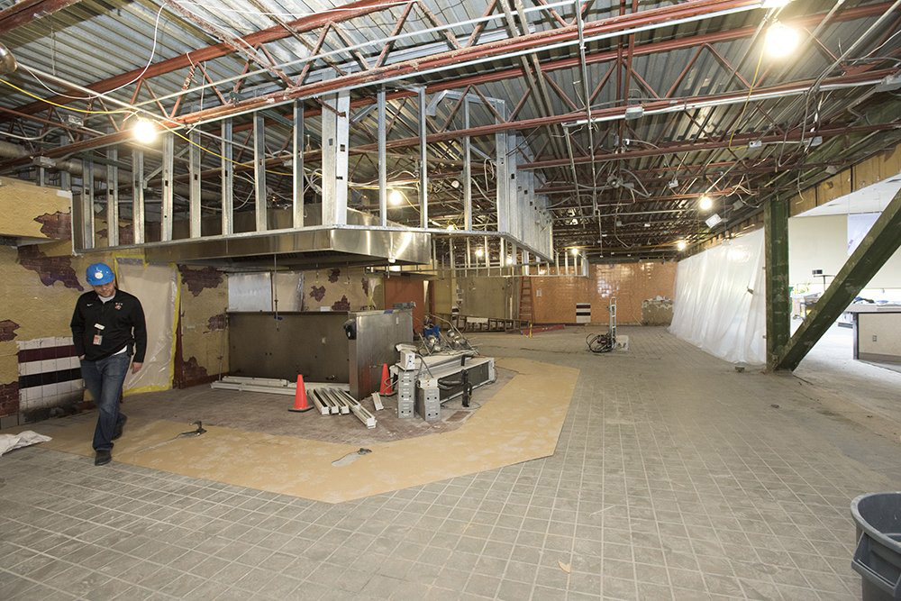 Construction site in dining hall.