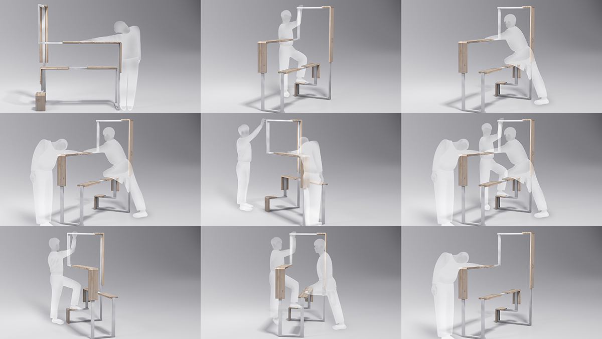 A diagram of the many ways the Office Stretcher can be used