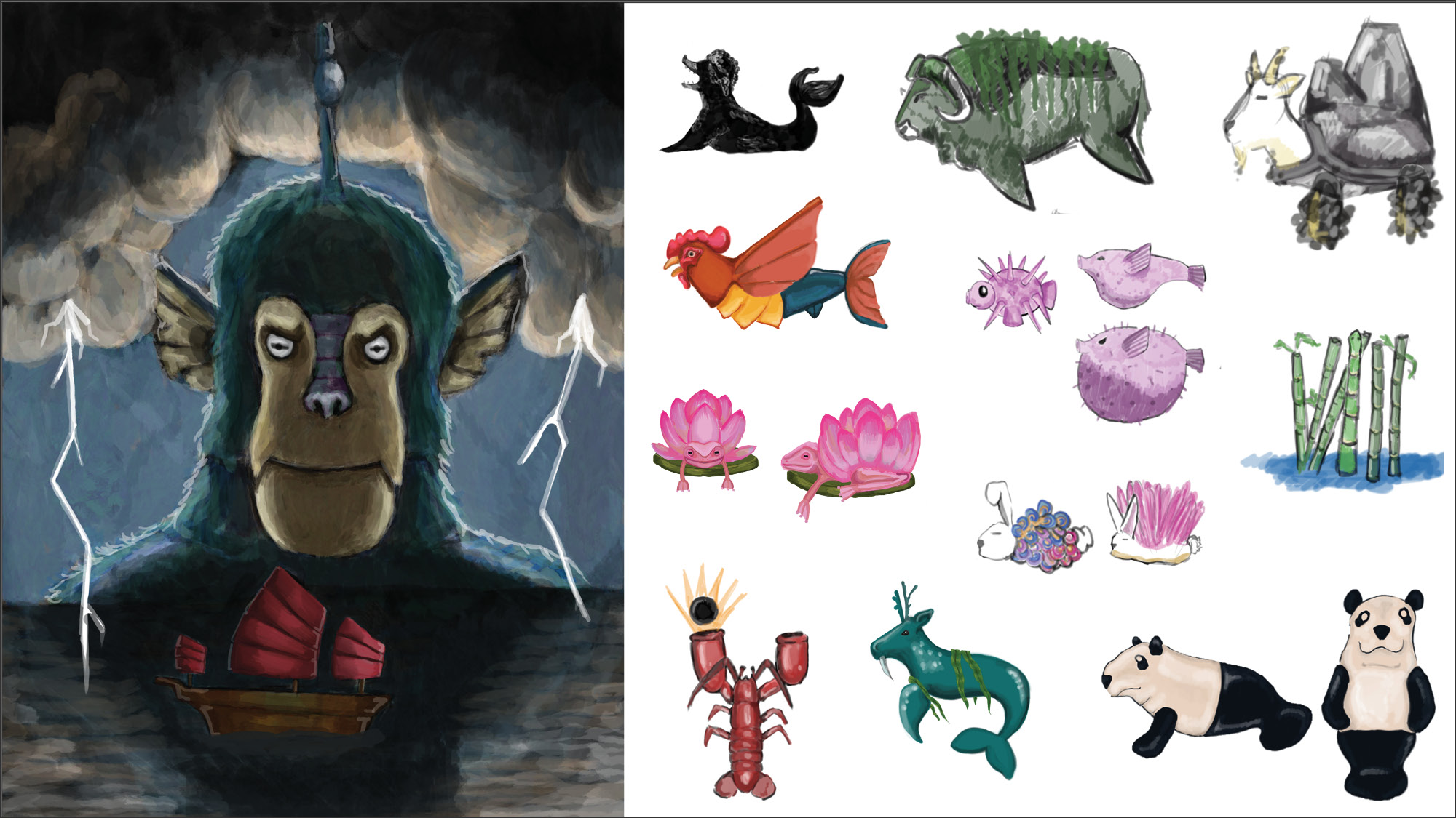 A collage of character designs by Julie Toich.