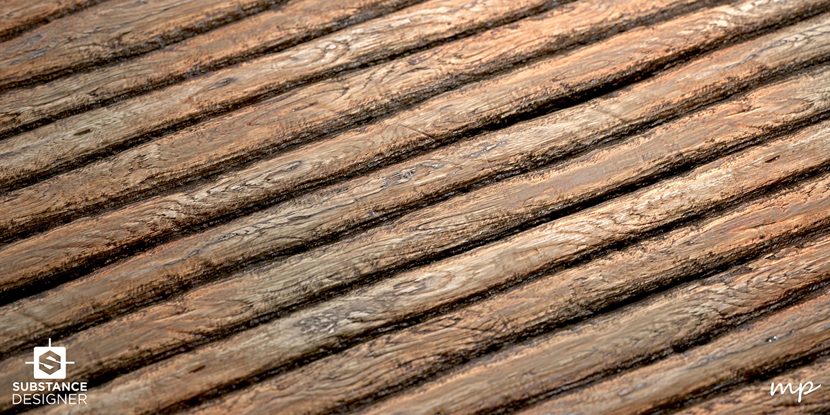 A detailed shot of wooden planks in a video game environment.