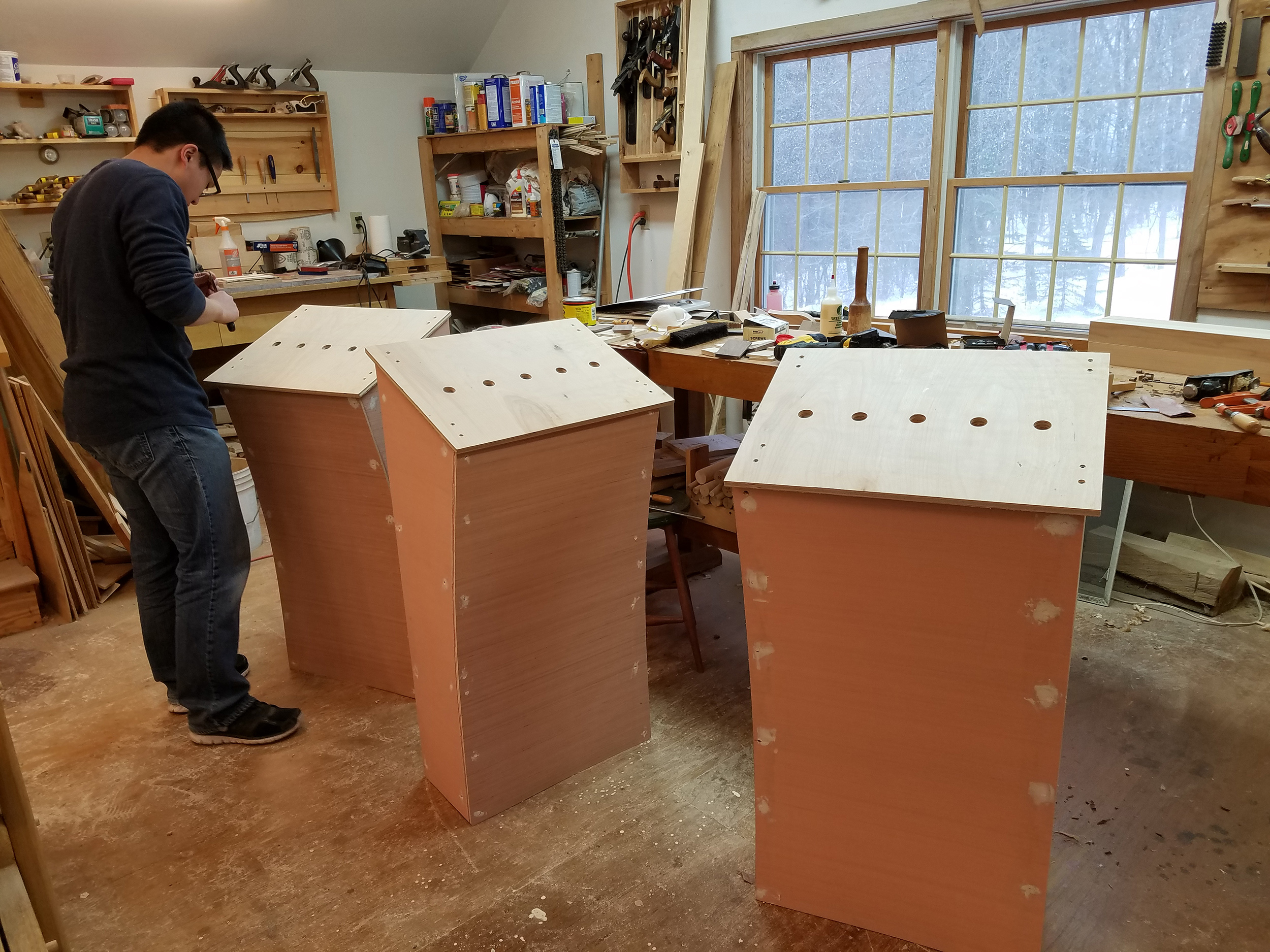 3 podiums under construction in a house