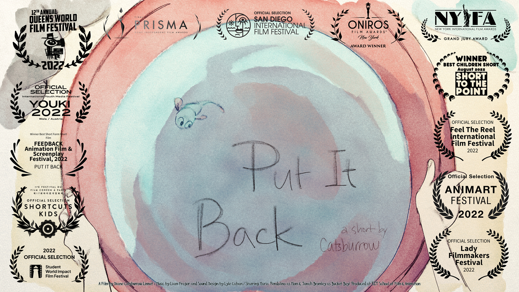 A film poster for Put It Back, complete with laurels of the festivals it was accepted into.