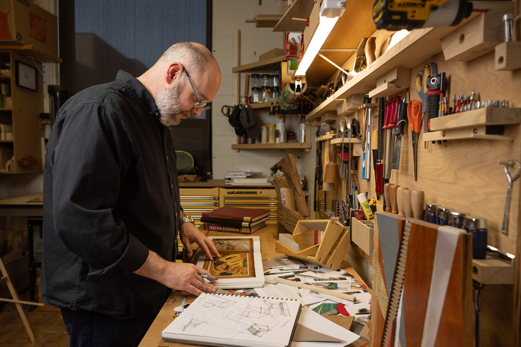 Mitch Goldstein works in the furniture design studio.