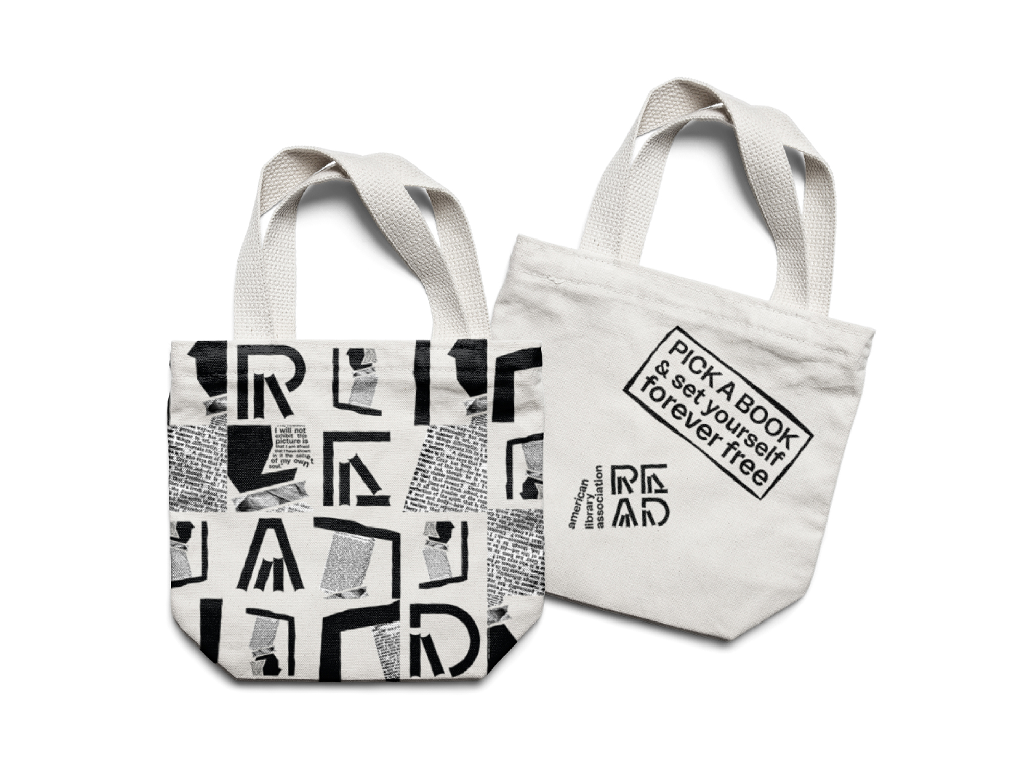 Typography-based design on tote bags.