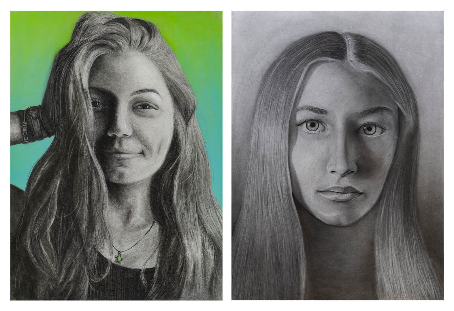 Self portraits Bari Hayden and Jackie Drozd drew.