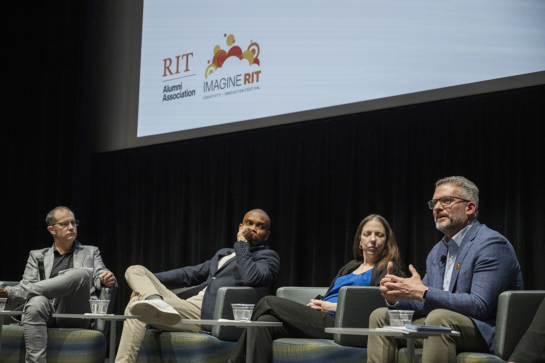 Bob Morreale serves on a panel during the 2024 Futurists Symposium in MAGIC's Wegmans Theater in 2024.