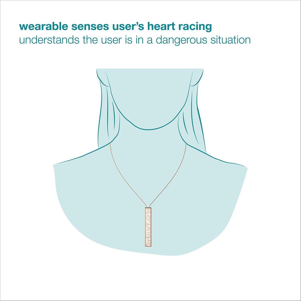 A design of a wearable necklace that alerts of potential danger.