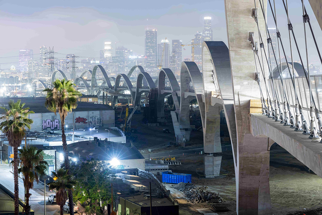 the Sixth Street Viaduct in Los Angeles, a bridge with several arch features.