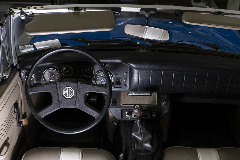 The interior of the MG Midget car.