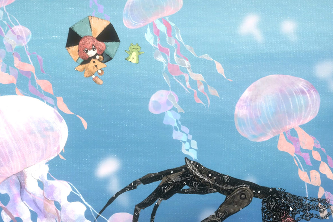 Animated girl floating with umbrella