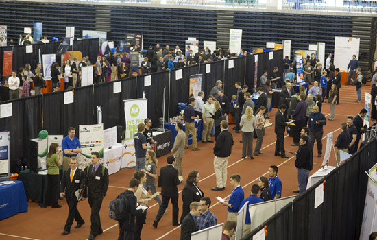 People walking around job fair