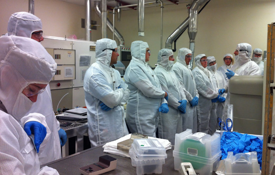 People lined up in lab