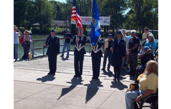 Cadets holding flags at ceremony