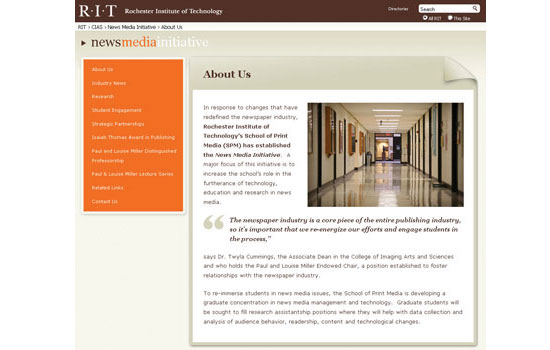 Picture of RIT news media initiative webpage