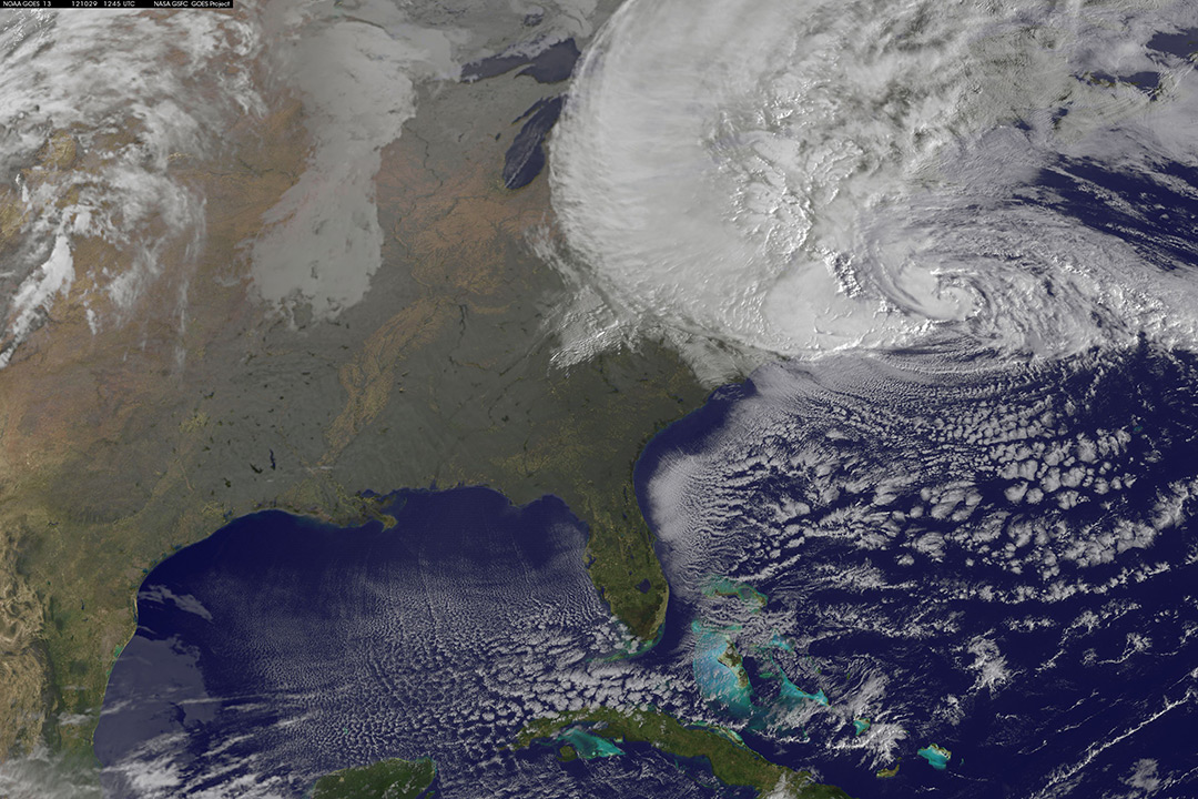 A satellite image of Hurricane Sandy.