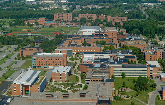 aerial view of college campus.