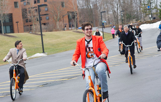 People riding bikes outside