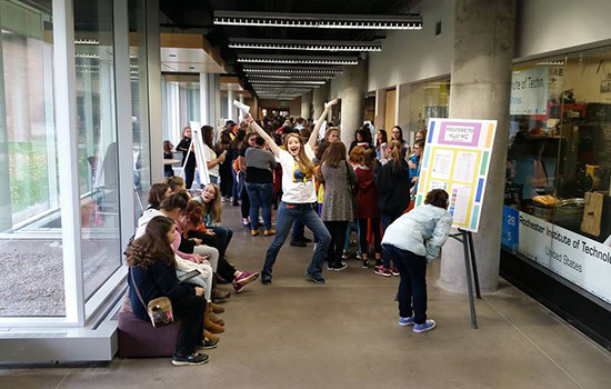 People gathered in Engineering Hallway 