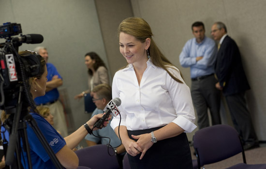 Person speaking with news