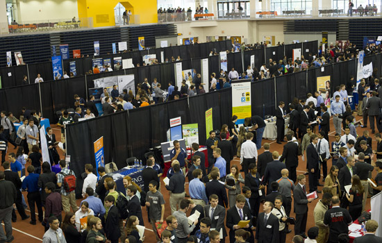 People gathered at career event