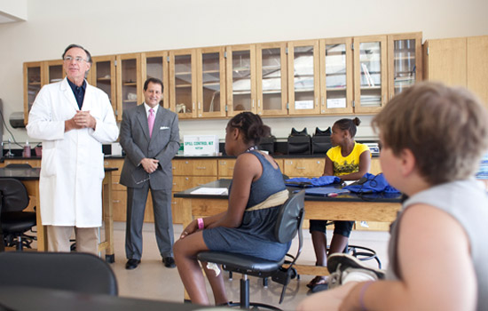 Professor teaching in lab 