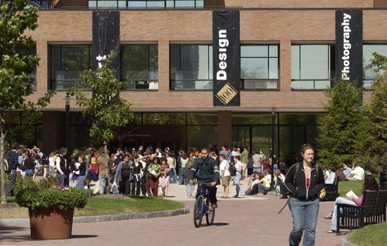 People gathered outside class building