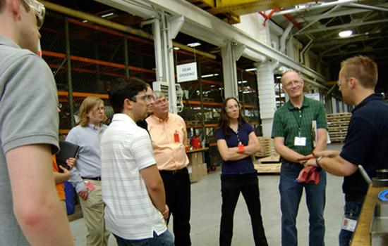 People talking in warehouse