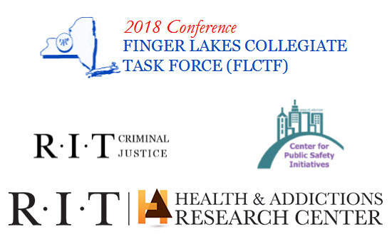 Logos for Finger Lakes Collegiate Task Force, RIT Criminal Justice, RIT Health & Addictions Research Center, and Center for Public Safety Initiatives.
