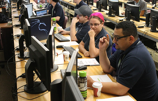 People working on computers in lab