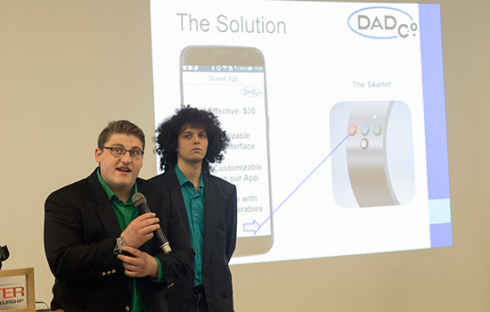 Students pitching business idea at Investor Demo Night